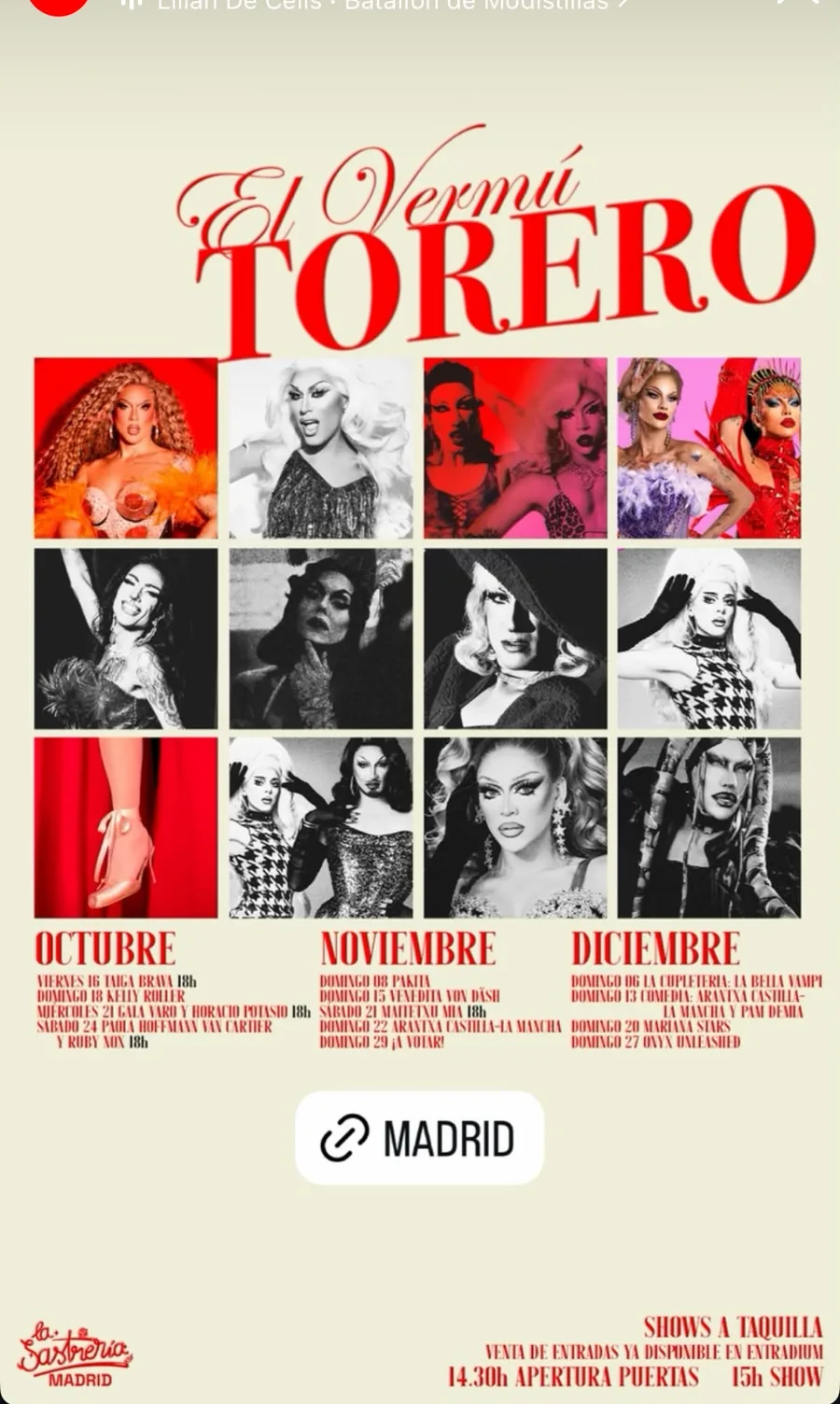 Cartel de El Vermú Torero: artistas y fechas de octubre, noviembre y diciembre